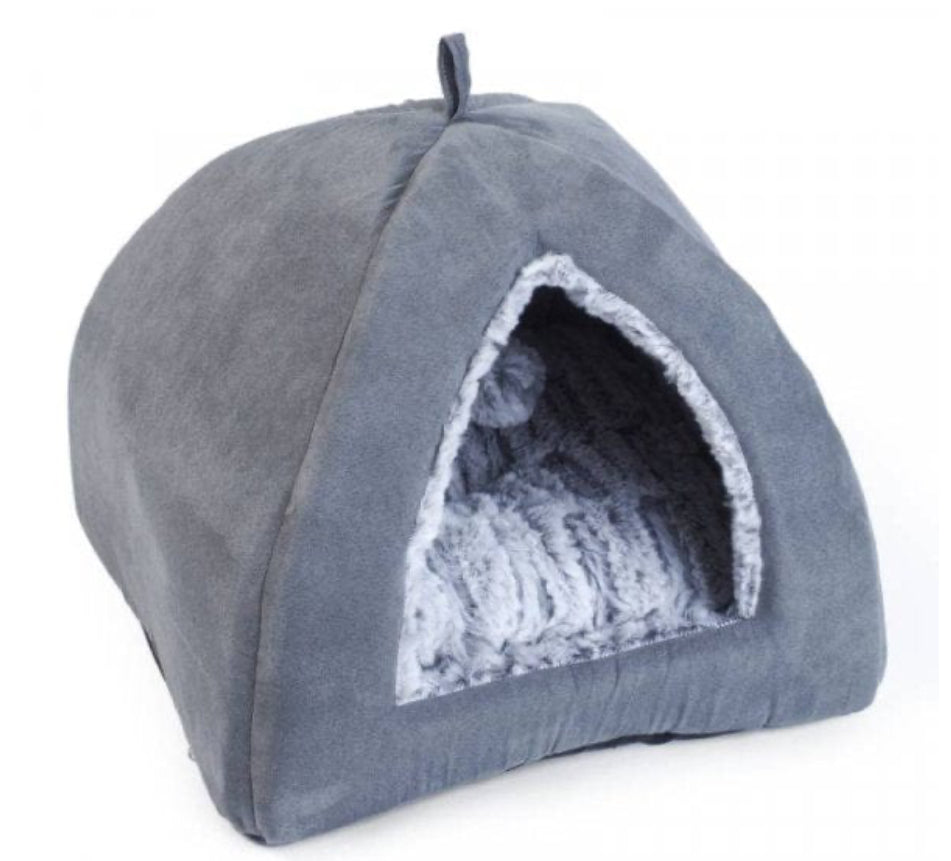 Snuggle & Snooze Grey Cat Igloo Bed with Soft Sherpa Cushion