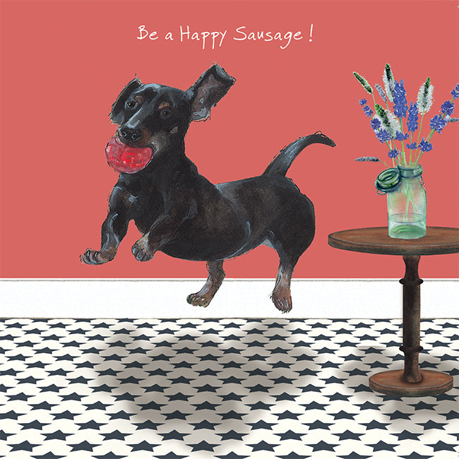 Smooth Haired Dachshund Card - Happy Sausage