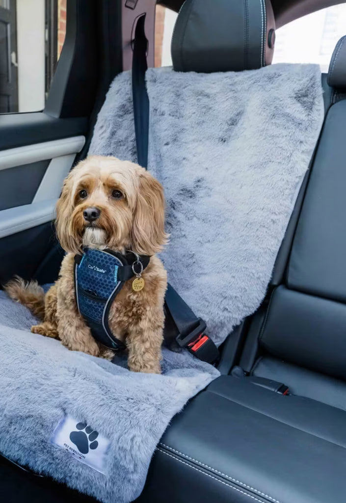 Comfy Car Cover- Grey Faux Rabbit Fur (Pet Rebellion)
