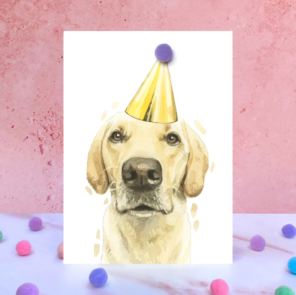Yellow Labrador Party Hat Card