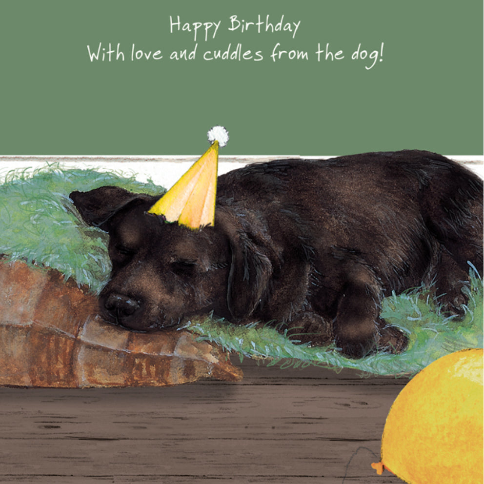 Labrador Dog Greeting Card - Happy Birthday, with love and cuddles from the dog!